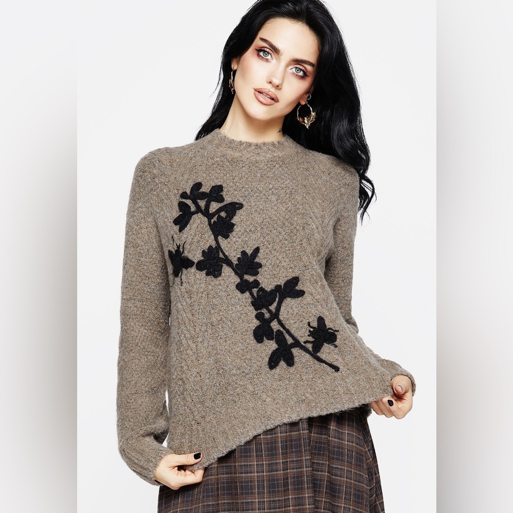 Disturbia Deathwatch Floral Beetle Knit Sweater Size L